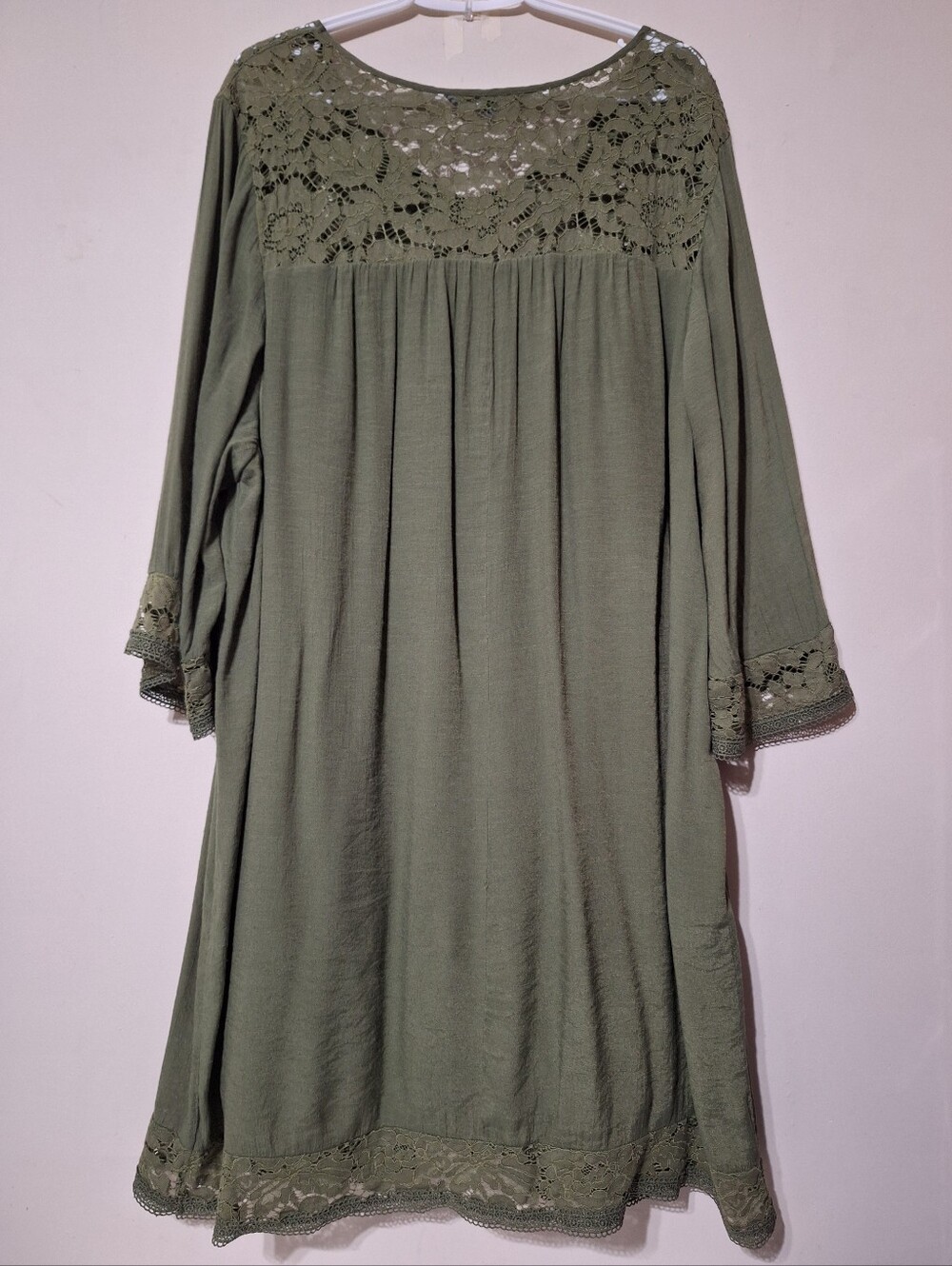 Sharagano Olive Green Floral Lace Yoke Flowy Boho Tunic Dress Plus Size 3X - Picture 9 of 9